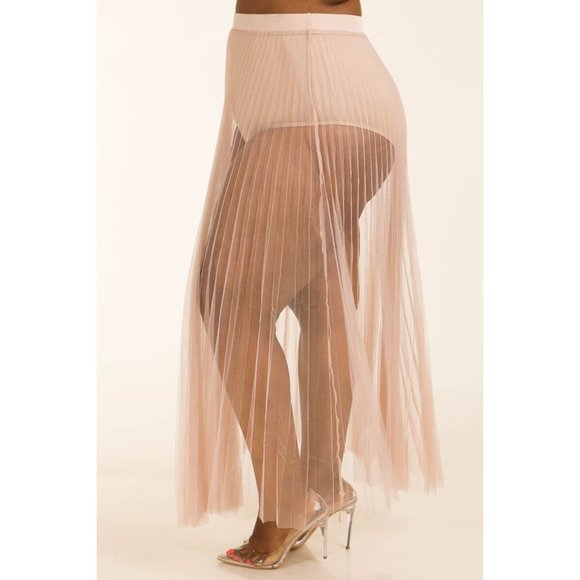 Women's Sexy Elastic Waist Pleated Mesh Maxi Skirt Plus Size 1X 2X 3X - Picture 4 of 11